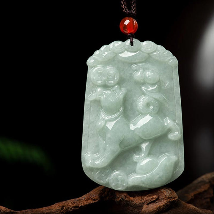 Natural Jade 12 Chinese Zodiac Abundance Amulet Pendant Necklace