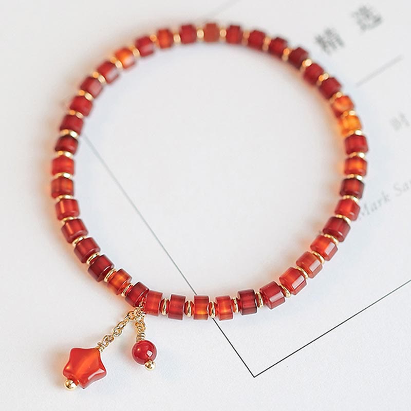 Natural Red Agate Endless Knot Four Leaf Clover Star Confidence String Bracelet