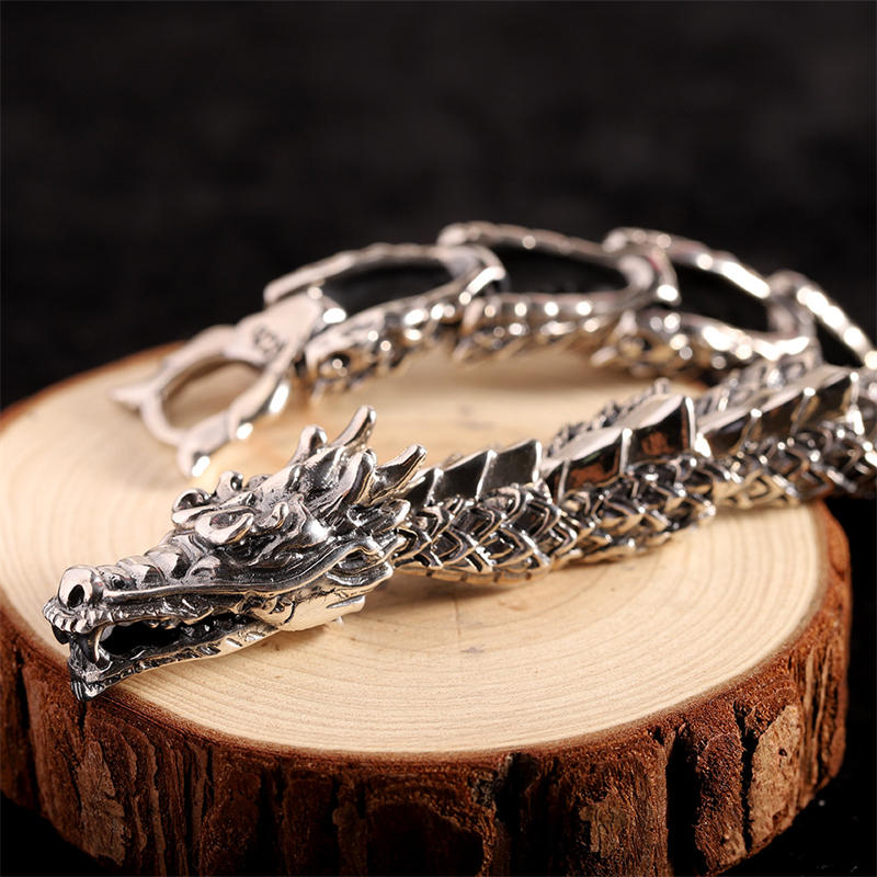 925 Sterling Silver Dragon Luck Success Bracelet Bangle