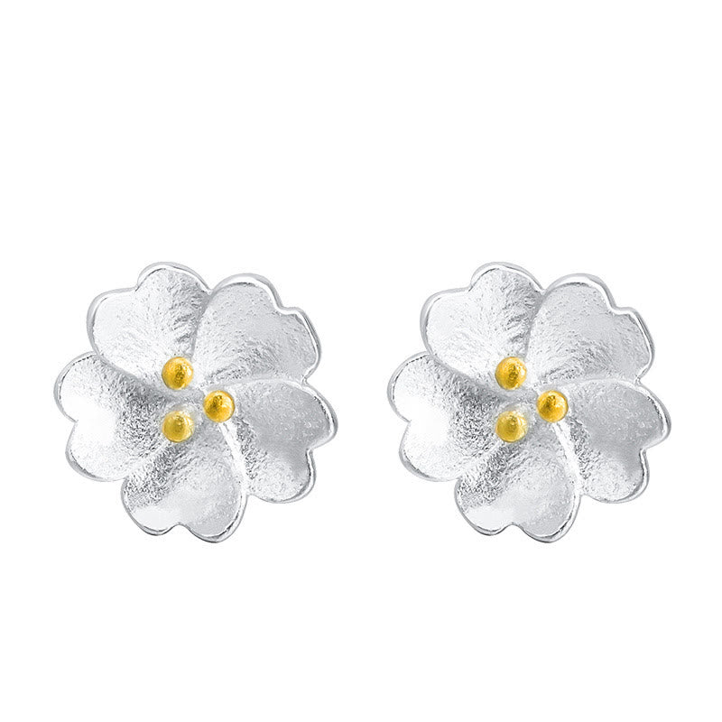 Buddha Stones 925 Sterling Silver Cherry Blossoms Floral Calm Stud Earrings