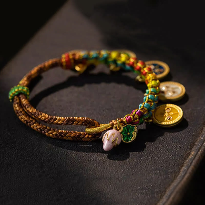 Buddha Stones Tibetan Colorful Rope Five God Of Wealth Luck Braid Bracelet