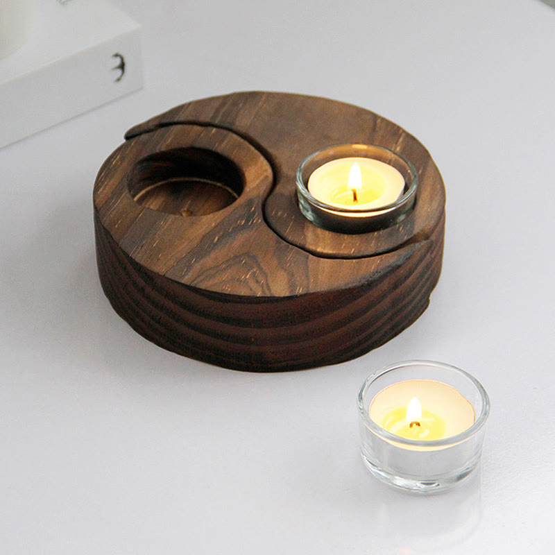 Yin Yang Wood Candle Holder Meditation Rituals Use Items