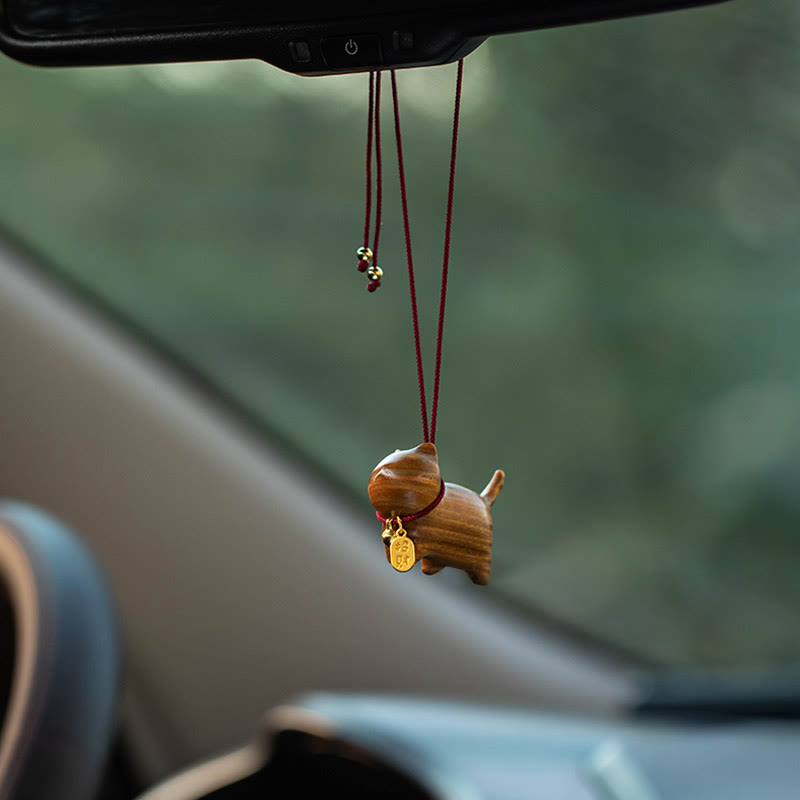 Buddha Stones Ebony Wood Green Sandalwood Lucky Cat Fu Character Lucky Fortune Bell Balance Car Hanging Decoration