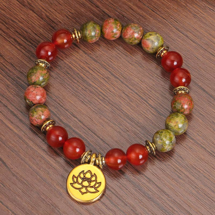 Buddha Stones Tibetan Picture Jasper Positive Lotus Bracelet Set