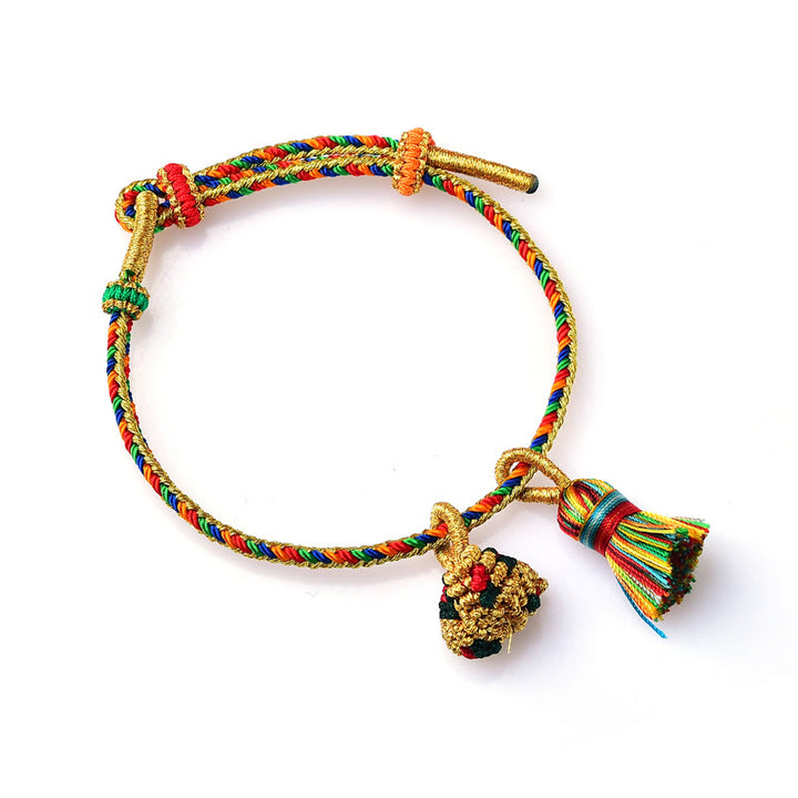 Buddha Stones Colorful Rope Luck Handmade Zongzi Golden Ball Charm Bracelet