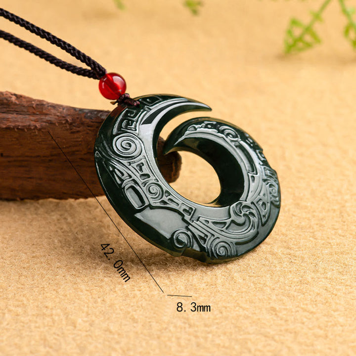 Buddha Stones One's Luck Improves Design Patern Natural Hetian Cyan Jade Success Necklace Pendant