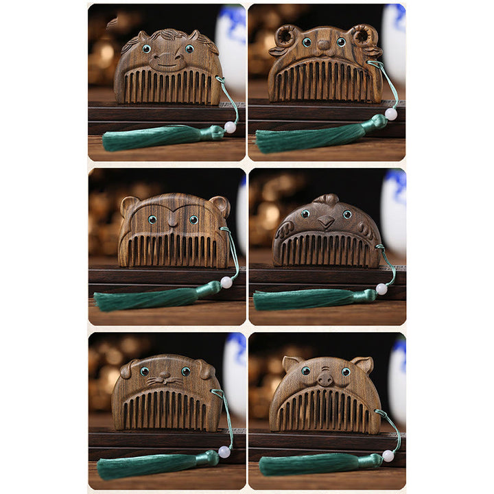 Chinese Zodiac Green Sandalwood Peace Mini Portable Comb