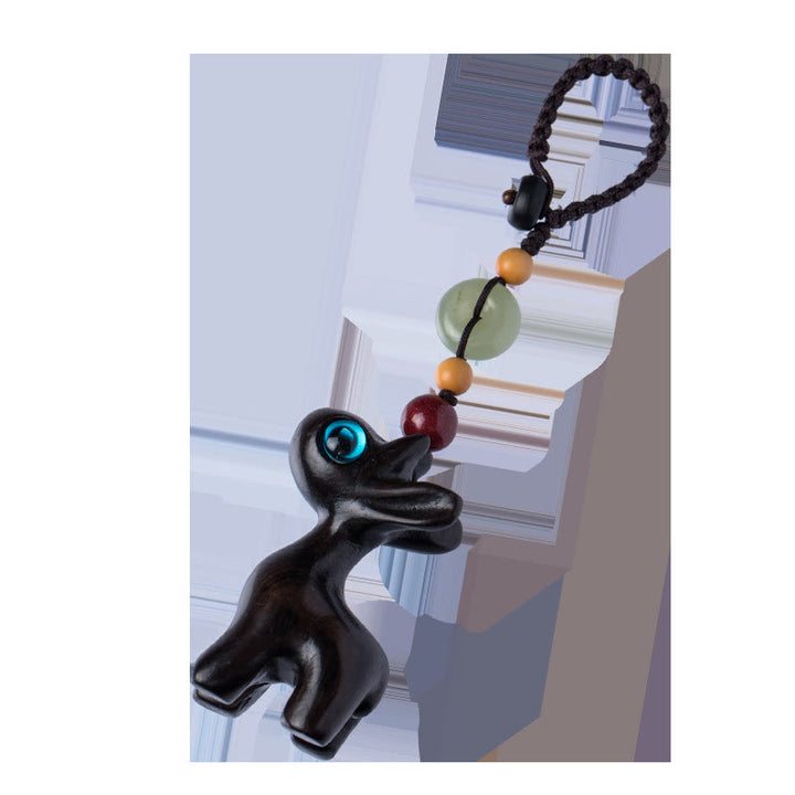 Buddha Stones Green Sandalwood Ebony Wood Mini Deer Positive Peace Buckle Key Chain Phone Hanging Decoration