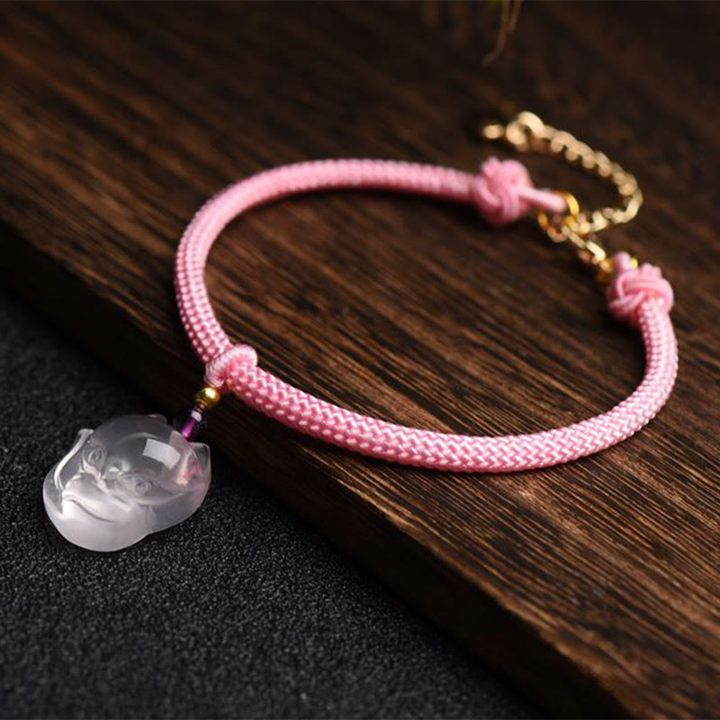 Lucky Pink Crystal Fox Love String Bracelet