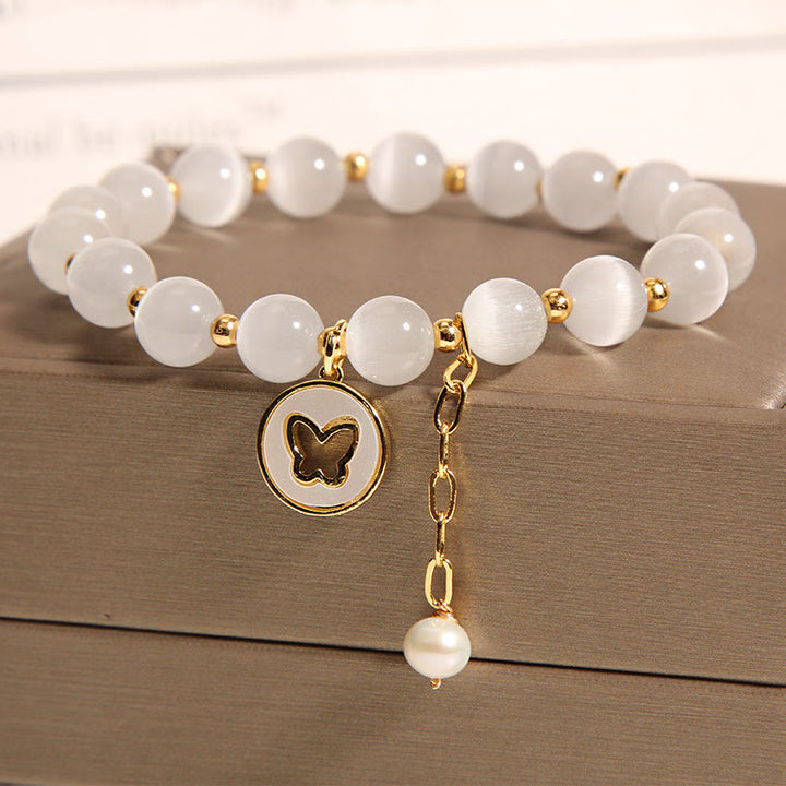 Buddha Stones Cat's Eye Butterfly Charm Love Bracelet