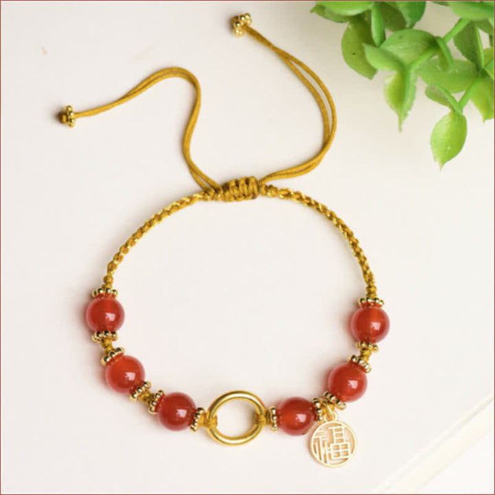 Red Agate Happiness Charm String Bracelet