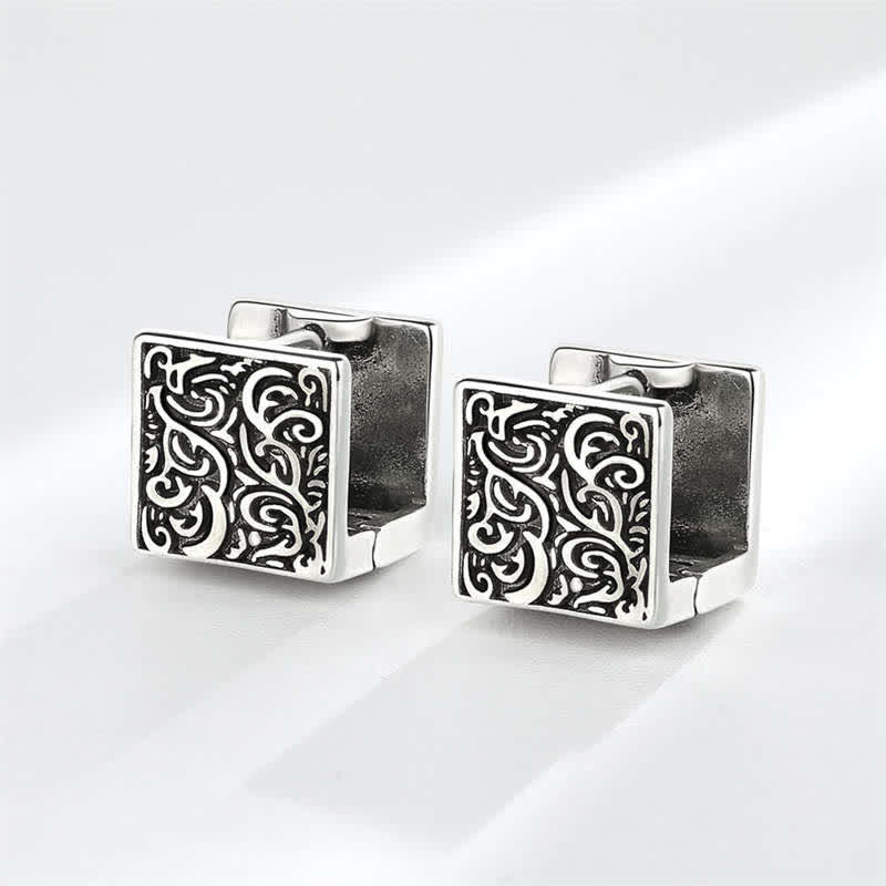 Grass Pattern Square Stud Earrings