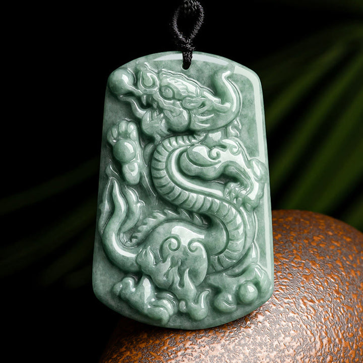 Buddha Stones Year of the Dragon Chinese Zodiac Dragon Jade Success Amulet Necklace Pendant