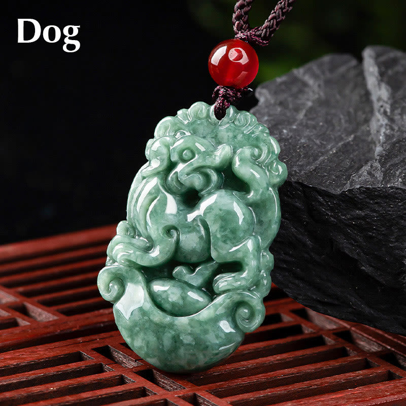 Buddha Stones Natural Jade 12 Chinese Zodiac Prosperity Necklace Pendant