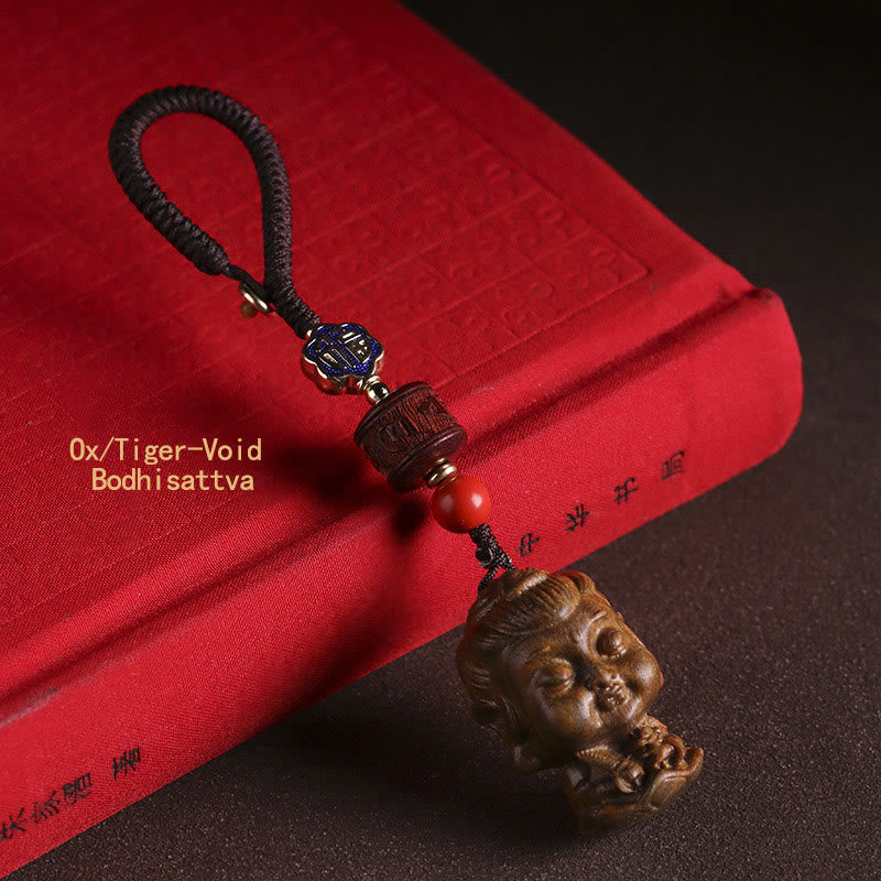 Chinese Zodiac Natal Buddha Green Sandalwood Om Mani Padme Hum Peace Key Chain