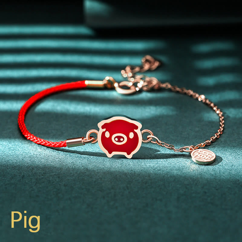 Buddha Stones 925 Sterling Silver Color-changing Chinese Zodiac Luck Protection Red String Chain Bracelet