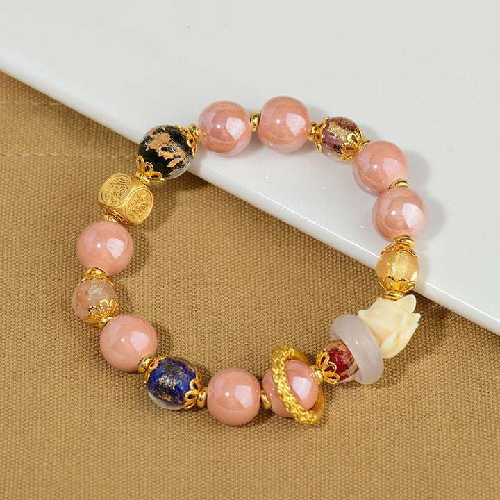 Buddha Stones Tibetan Incense Ash Liuli Glass Bead Luck Protection Nine-Tailed Fox Bracelet