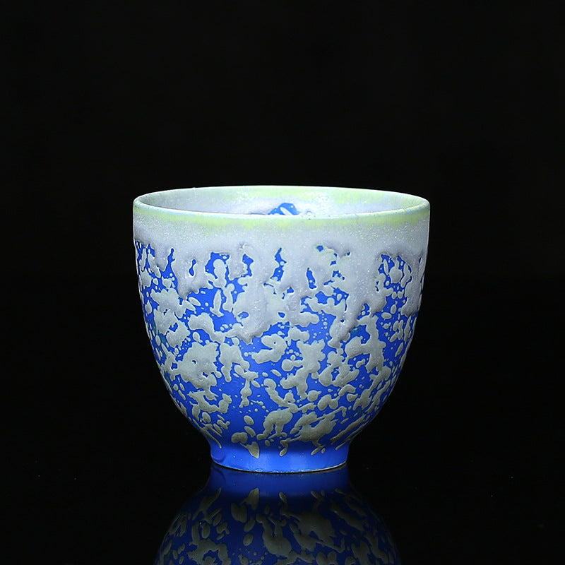 Buddha Stones Retro Blue Red Gradient Lotus Pattern Kiln Change Ceramic Teacup Kung Fu Tea Cup Bowl