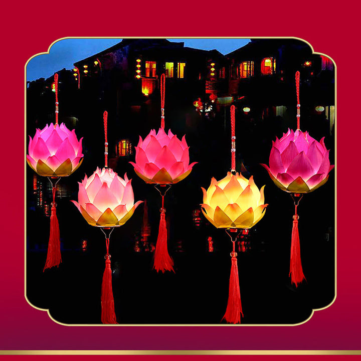 Buddha Stones DIY Lotus Flower Dragon Lantern Tassel Lamp Decoration