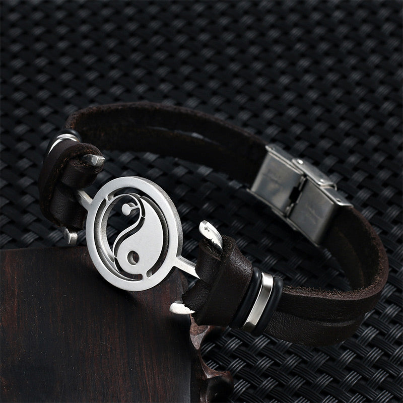 Buddha Stones Vintage Yin Yang Leather Protection Bracelet