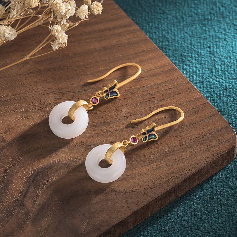 FengShui White Jade Butterfly Fortune Earrings