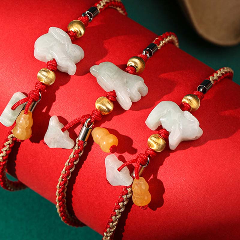 Buddha Stones Chinese Zodiac Jade Prosperity Red String Bracelet Anklet