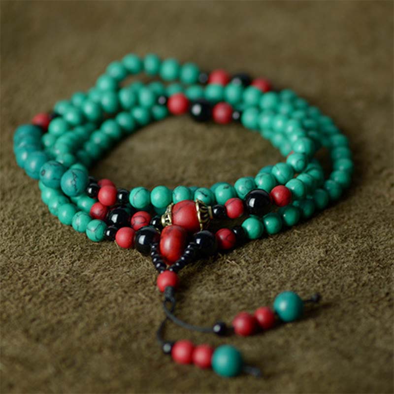 Buddha Stones Turquoise Black Onyx Red Turquoise Bead Protection Bracelet