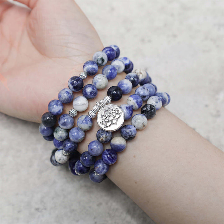 Natural Blue Aventurine Lotus Peace Necklace Bracelet