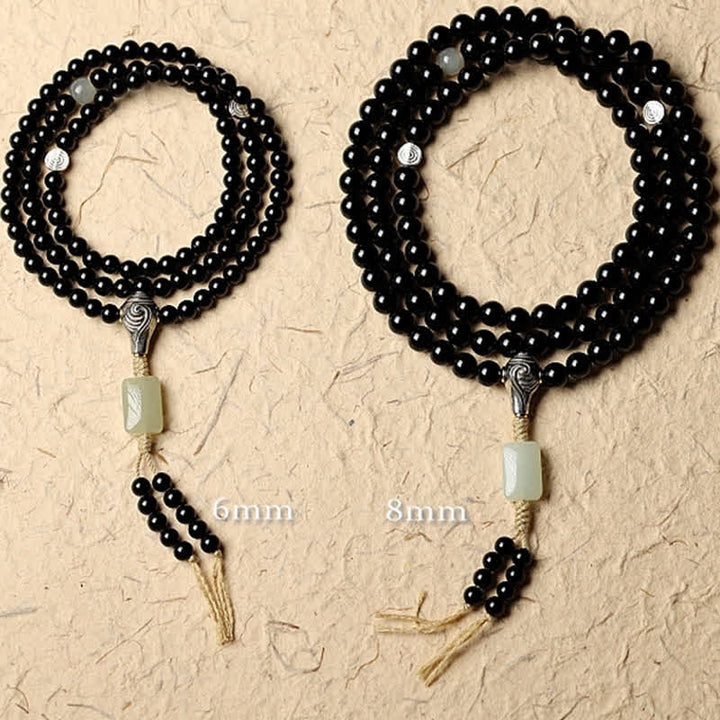 Tibetan Black Onyx Hetian Jade 108 Mala Beads Fortune Bracelet