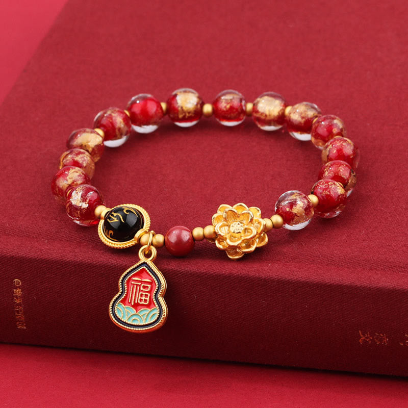 Buddha Stones Tibet Om Mani Padme Hum Fu Character Gourd Charm Lotus Liuli Glass Bead Luck Bracelet