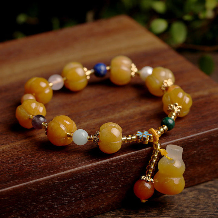 Buddha Stones Golden Silk Jade Pixiu Wealth Bracelet