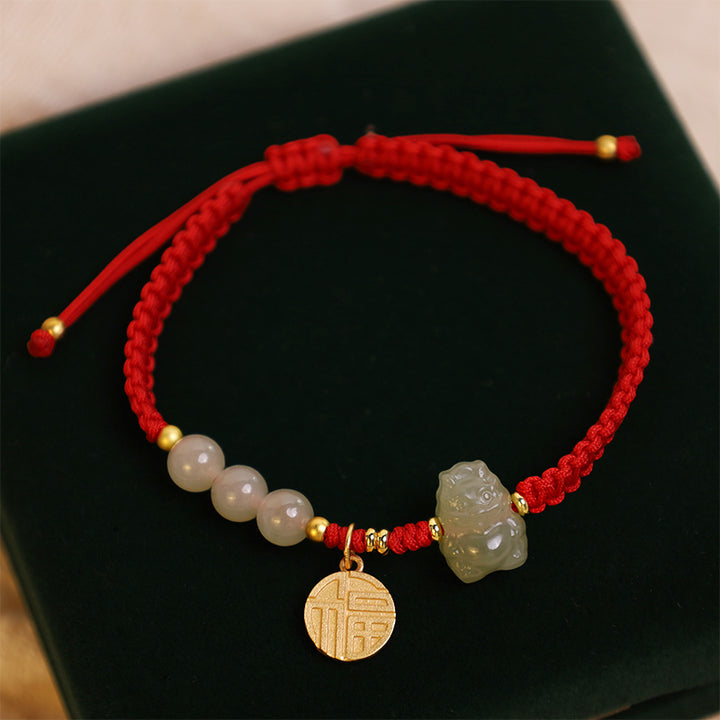 ❗❗❗A Flash Sale- Buddha Stones Year of the Dragon 925 Sterling Silver Hetian Jade Fu Character Luck Bracelet