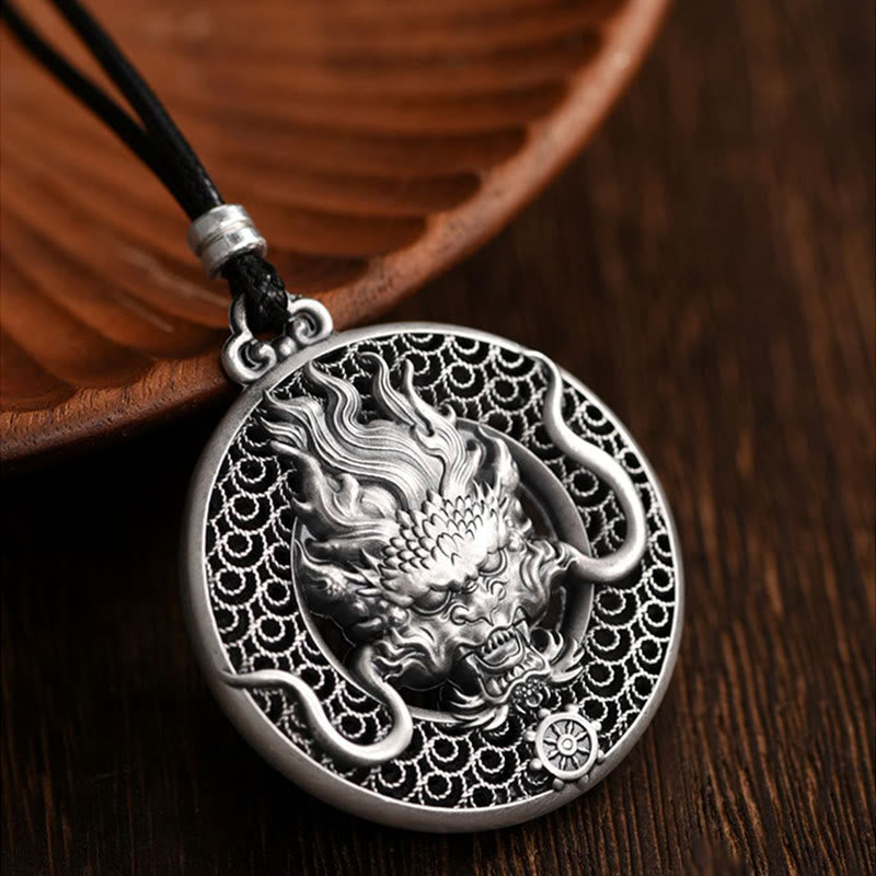 Buddha Stones 999 Sterling Silver Year Of The Dragon Handcrafted Dragon Head Relief Carved Protection Necklace Pendant