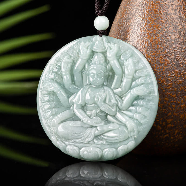 Thousand-Hand Kwan Yin Avalokitesvara Jade Blessing String Necklace Pendant