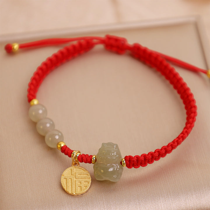 ❗❗❗A Flash Sale- Buddha Stones Year of the Dragon 925 Sterling Silver Hetian Jade Fu Character Luck Bracelet