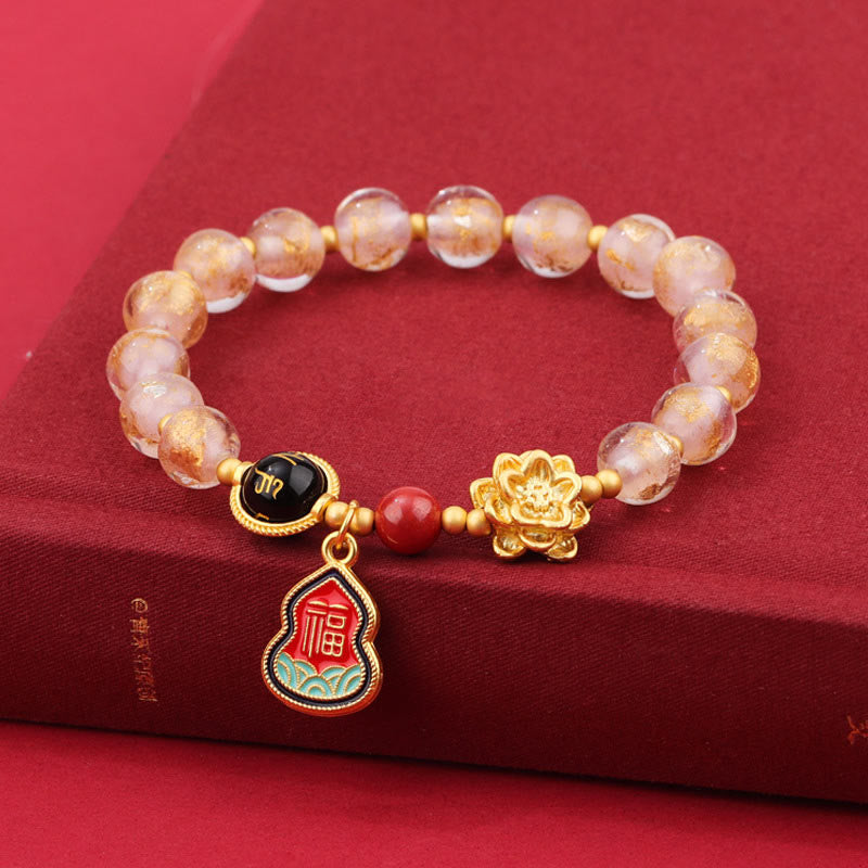 Buddha Stones Tibet Om Mani Padme Hum Fu Character Gourd Charm Lotus Liuli Glass Bead Luck Bracelet