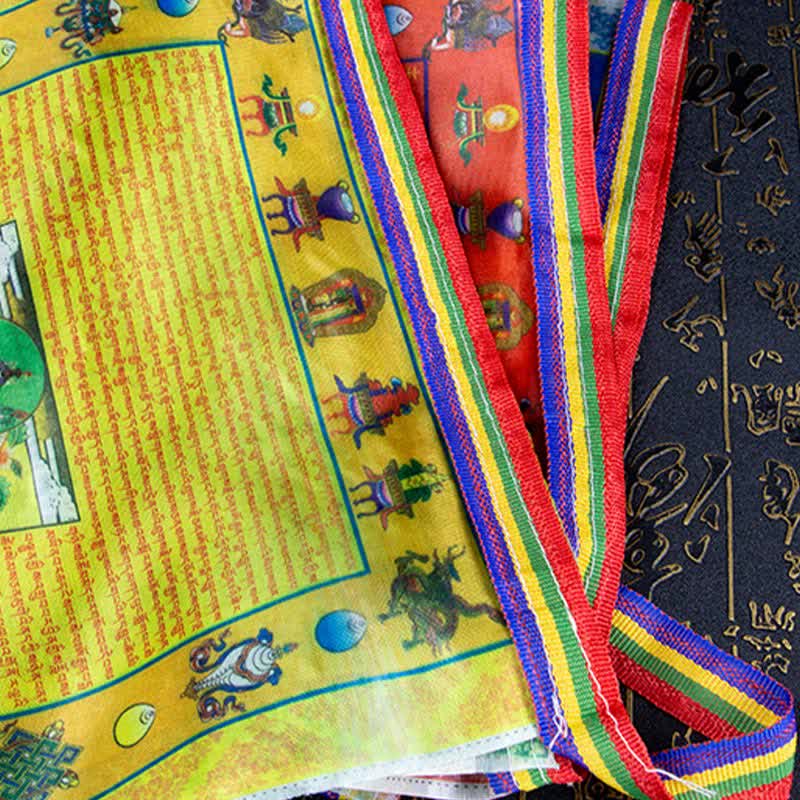 Tibetan 5 Colors Windhorse Buddha Tara Scriptures Healing Auspicious Outdoor Prayer Flag