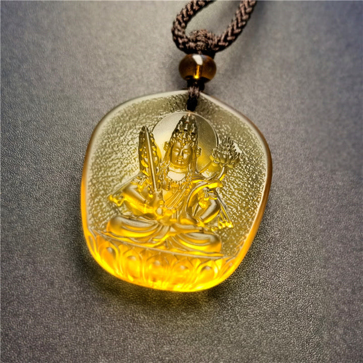 Buddha Stones Chinese Zodiac Natal Buddha Blessing Liuli Crystal Compassion Necklace Pendant