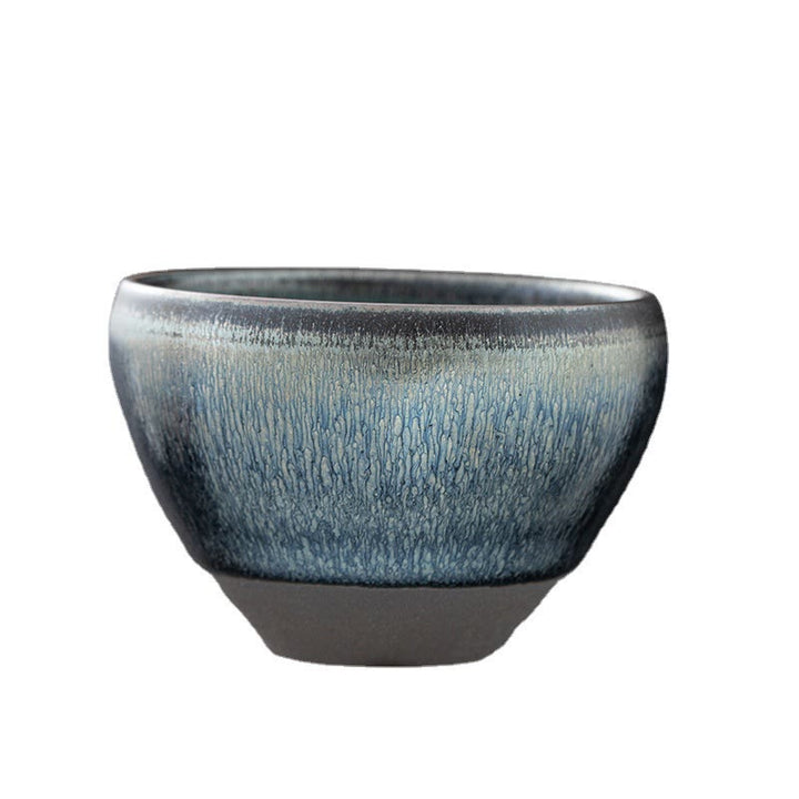 Buddha Stones Vintage Chinese Silver Blue Jianzhan Kiln Change Porcelain Teacup Kung Fu Tea Cup