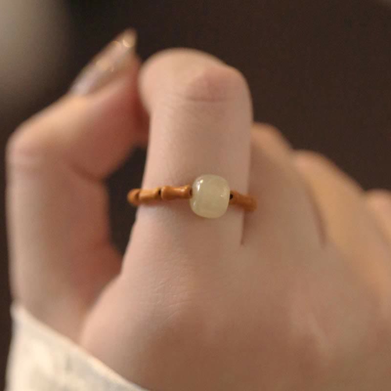 Hetian Jade Beaded Bamboo Prosperity Luck Ring