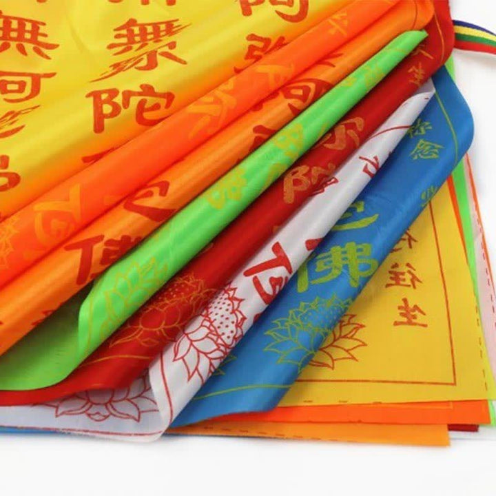 Tibetan 7 Colors Windhorse Letter Auspicious Lotus Outdoor 21 Pcs Prayer Flag