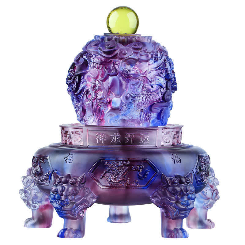 Buddha Stones Feng Shui Auspicious Dragon Handmade Liuli Crystal Rotatable Art Piece Luck Home Office Decoration