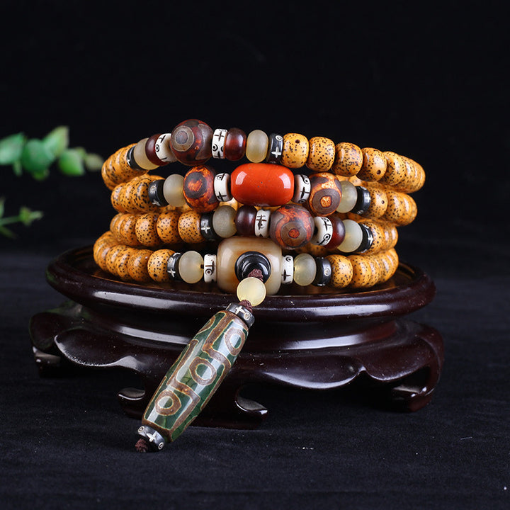 Tibetan Nine-Eye Dzi Bead Mala Bodhi Seed Wealth Peace Bracelet