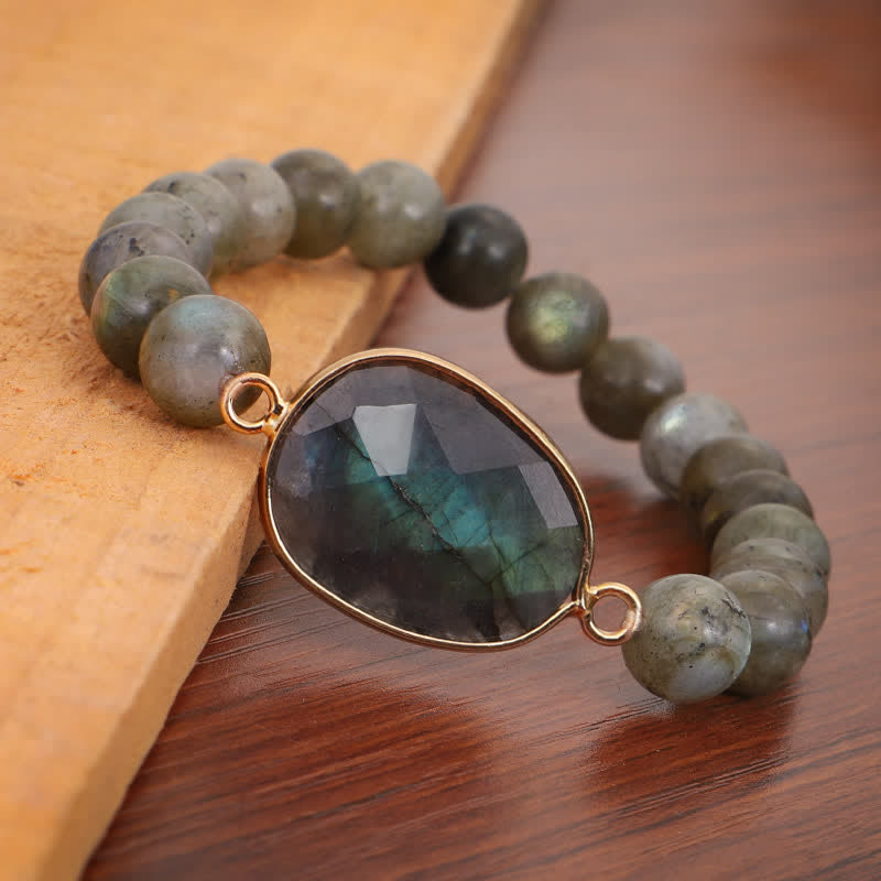 Buddha Stones Natural Labradorite Moonstone Support Healing Beaded Bracelet