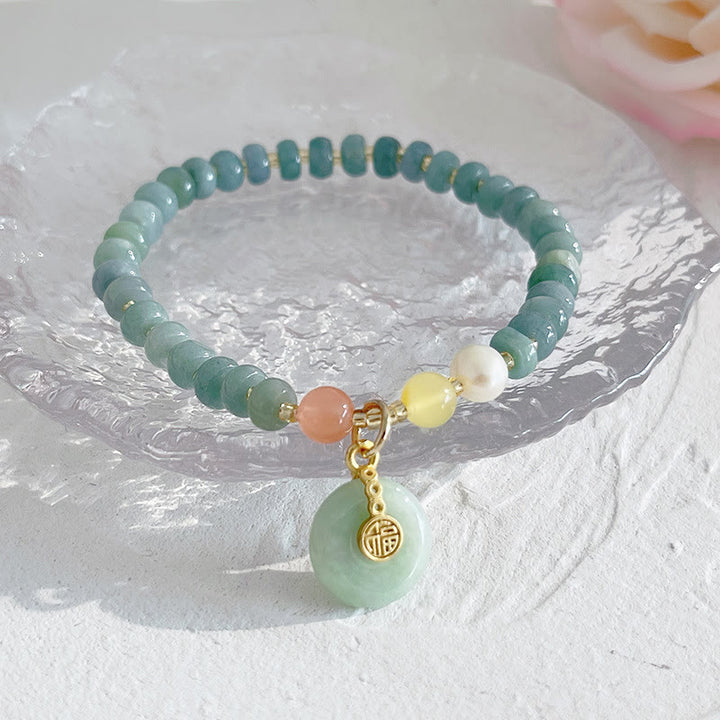 Buddha Stones Natural Hetian Jade Pearl Peace Buckle Fu Character Gourd Money Bag Strawberry Quartz PiXiu Luck Bracelet