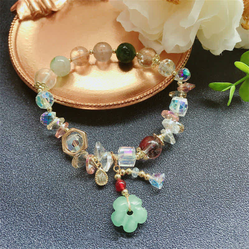 Buddha Stones Colorful Gemstone Green Aventurine Flower Bead Luck Bracelet