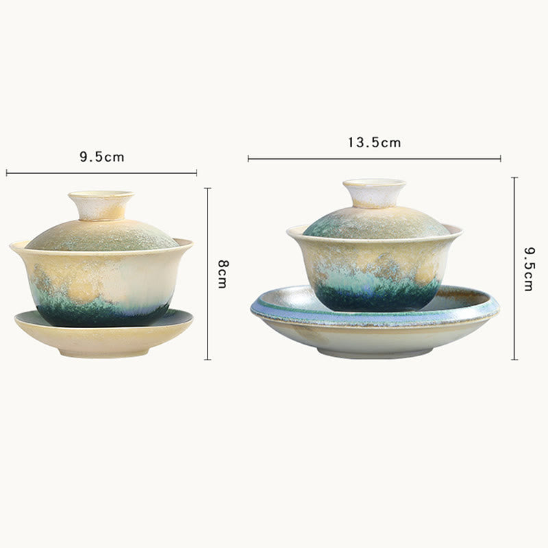 Buddha Stones Green Ocean Waves Design Porcelain Ceramic Gaiwan Sancai Teacup Kung Fu Tea Cup And Saucer With Lid