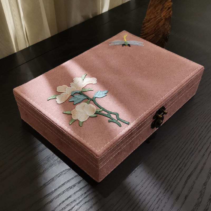 Buddha Stones Flowers Dragonfly Jewelry Box Organizer Single Layer Jewelry Storage Box Flannel Box