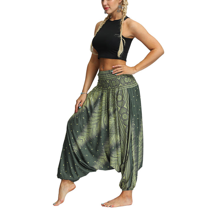 Buddha Stones Boho Feather Yoga Pants Hippie Harem Trousers Sports Fitness Dance Women's Pants