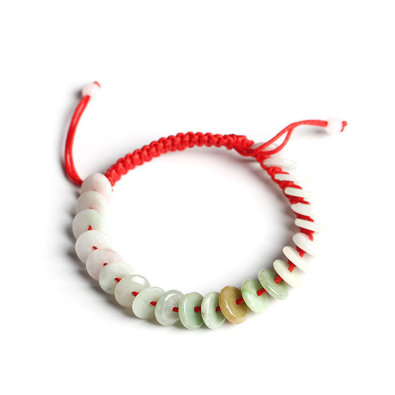 Buddha Stones Natural Round Jade Luck Red String Protection Bracelet